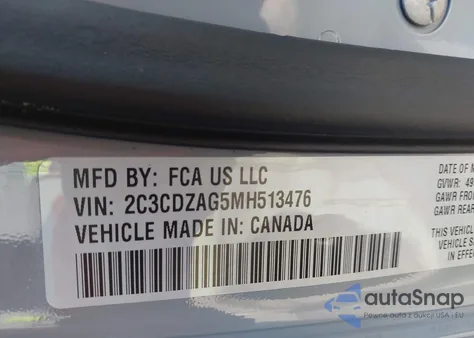 2021 Dodge Challenger Sxt из США, поврежденный, VIN 2C3CDZAG5MH513476